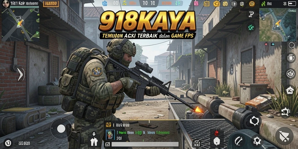 Screenshot gameplay 918KAYA menunjukkan aksi tembak-menembak yang intens.