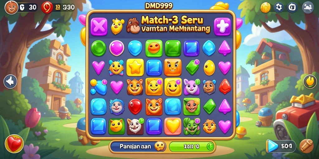 Tampilan gameplay seru DMD999 dalam permainan Match-3.
