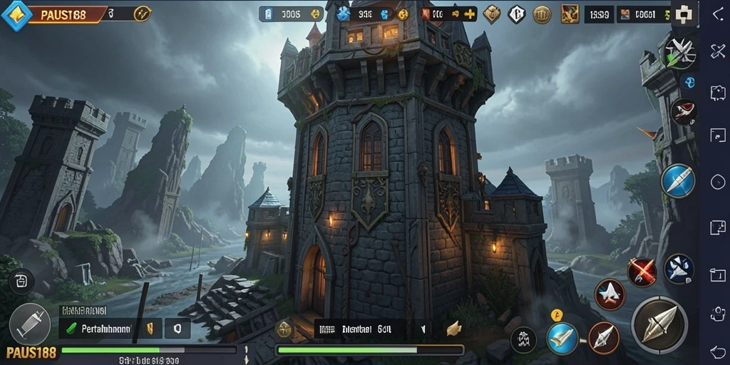 Tampilan menarik dari gameplay menara pertahanan di PAUS188.