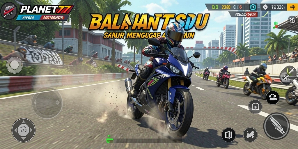 Screenshot PLANET77 menampilkan aksi balapan motor yang seru di lintasan menantang.